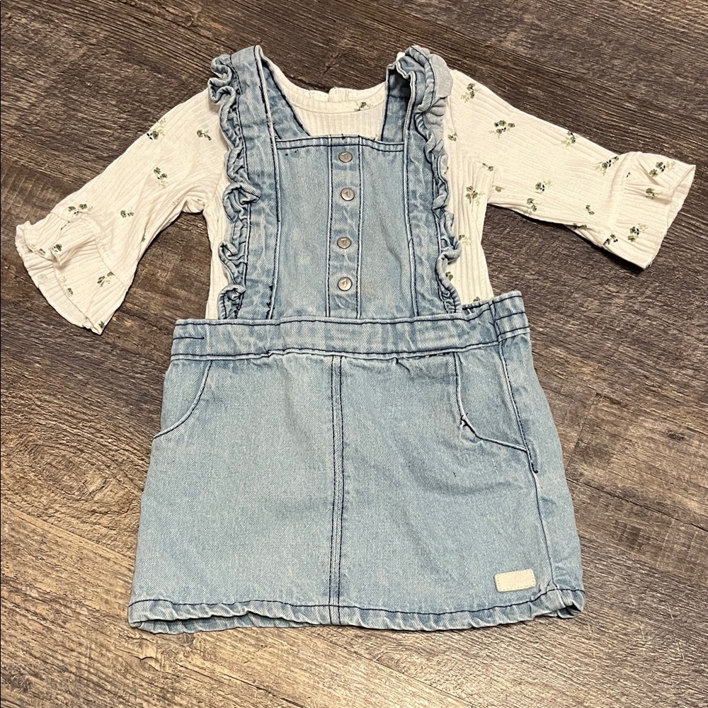 7 For All Mankind Blue Denim Dress with White Floral Top